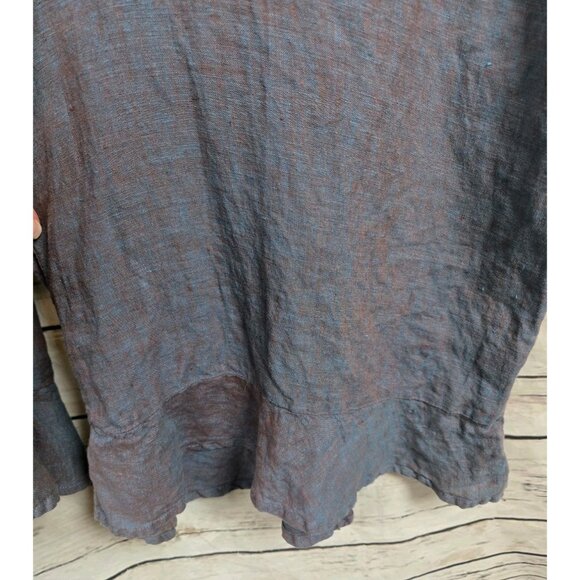 Flax Blue Linen Jumpsuit M Wide Leg Ruffle Snap Front Sleeveless Lagenlook - Picture 4 of 8